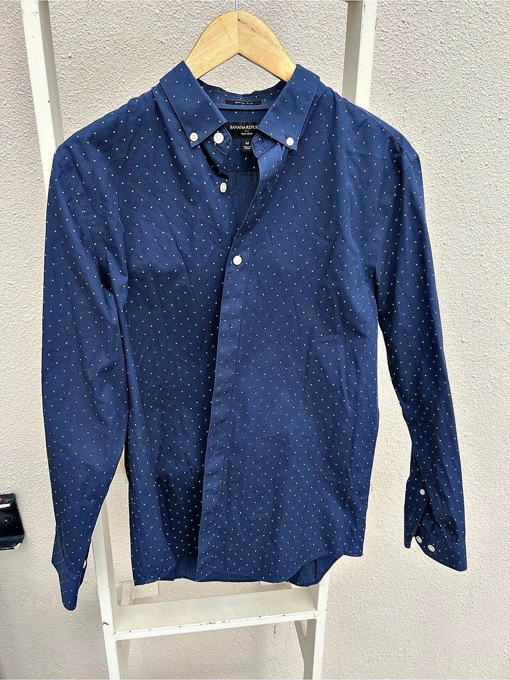 Banana Republic Non-Iron Slim Fit Printed Shirt Men's Polka Dot Cotton Shirt M